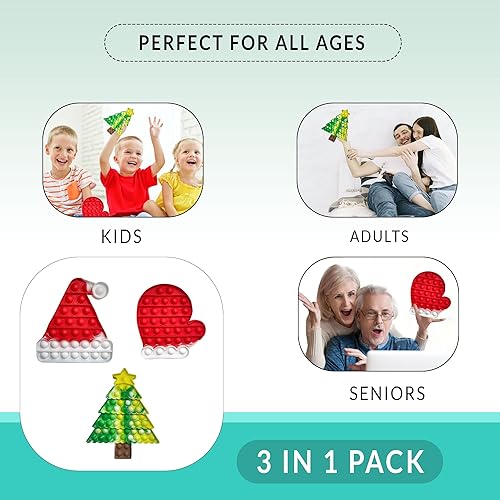 Miniatura 8 de Paquete de 3 juguetes para ansiedad de burbujas de Navidad (árbol, guante, sombrero), regalo sensorial para reventar, ideal para niños, adultos,