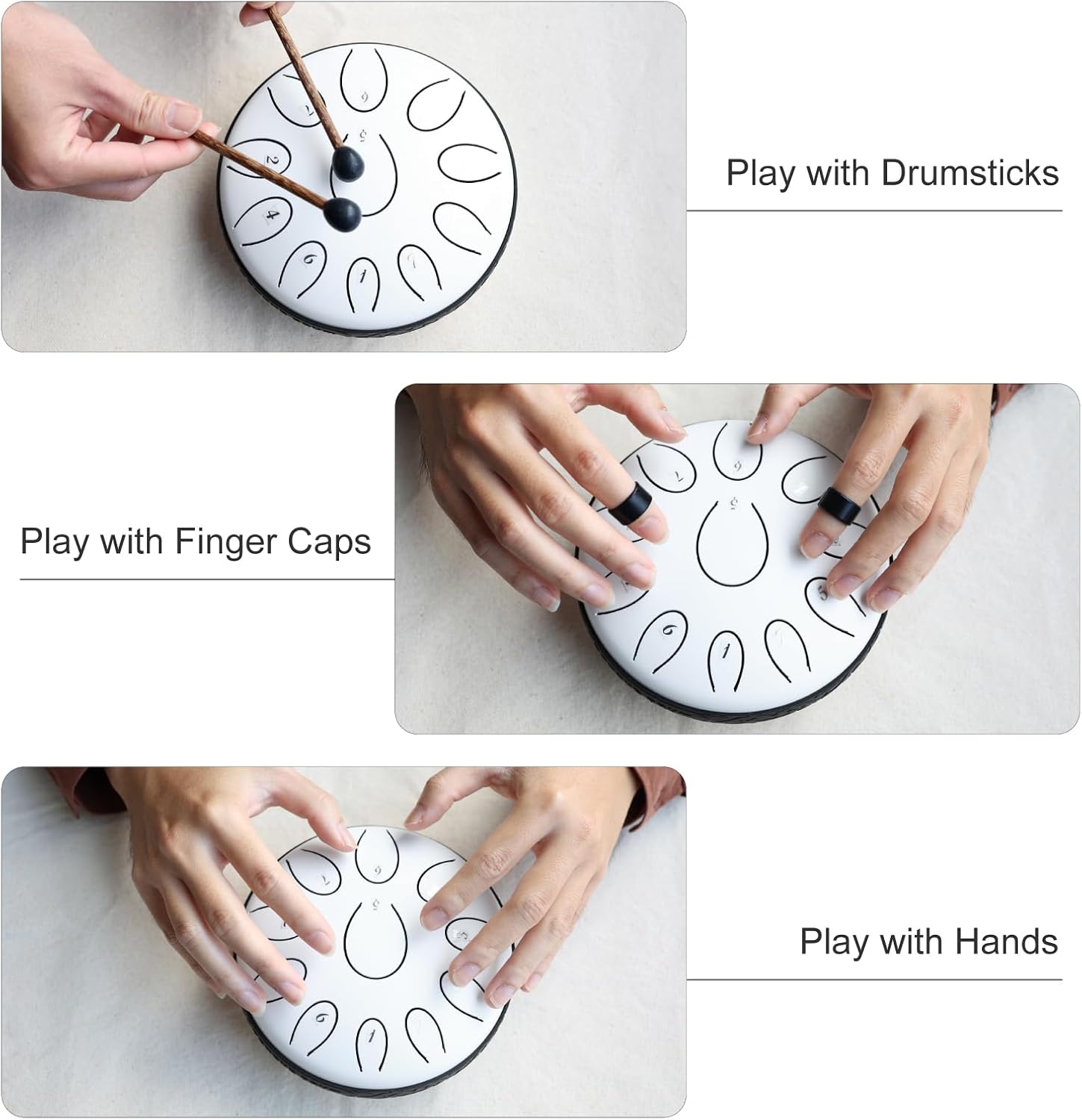 Steel Tongue Drum 6 Inch 11 Notes D Major – Rain Drum Style Calming Sound Healing Instrument for Meditation, Relaxation & Yoga – Easy for Beginners with Full Accessories Gift Set(Snow White)