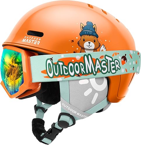 Miniatura 1 de OutdoorMaster Juego de casco y lentes de esquí para niños, casco de snowboard, carcasa de policarbonato duradera y espuma EPS, casco de nieve con 12