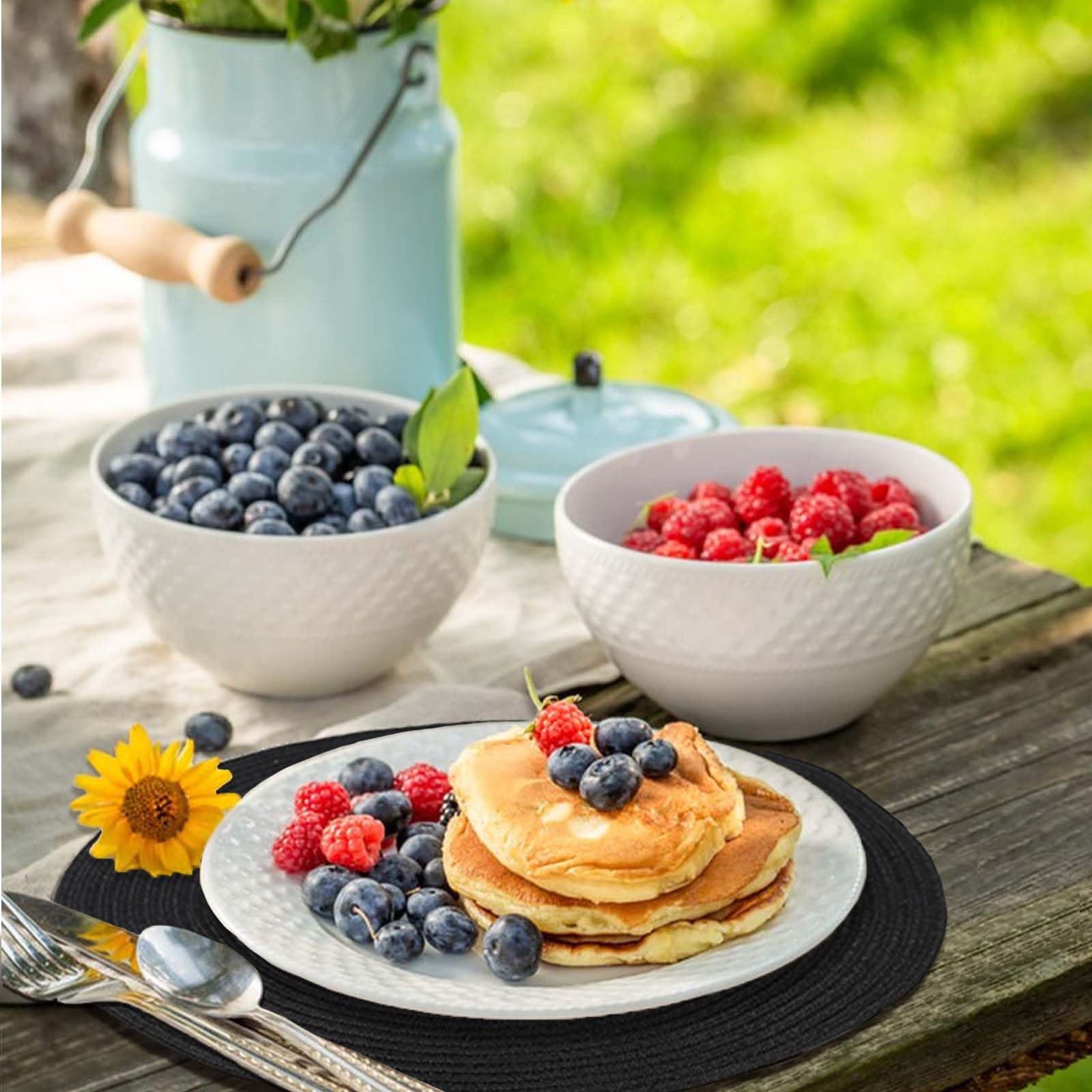 Noctiflorous Runde Platzsets 38,1 Cm - 6-teiliges Set In Beige Für Innen & Außen