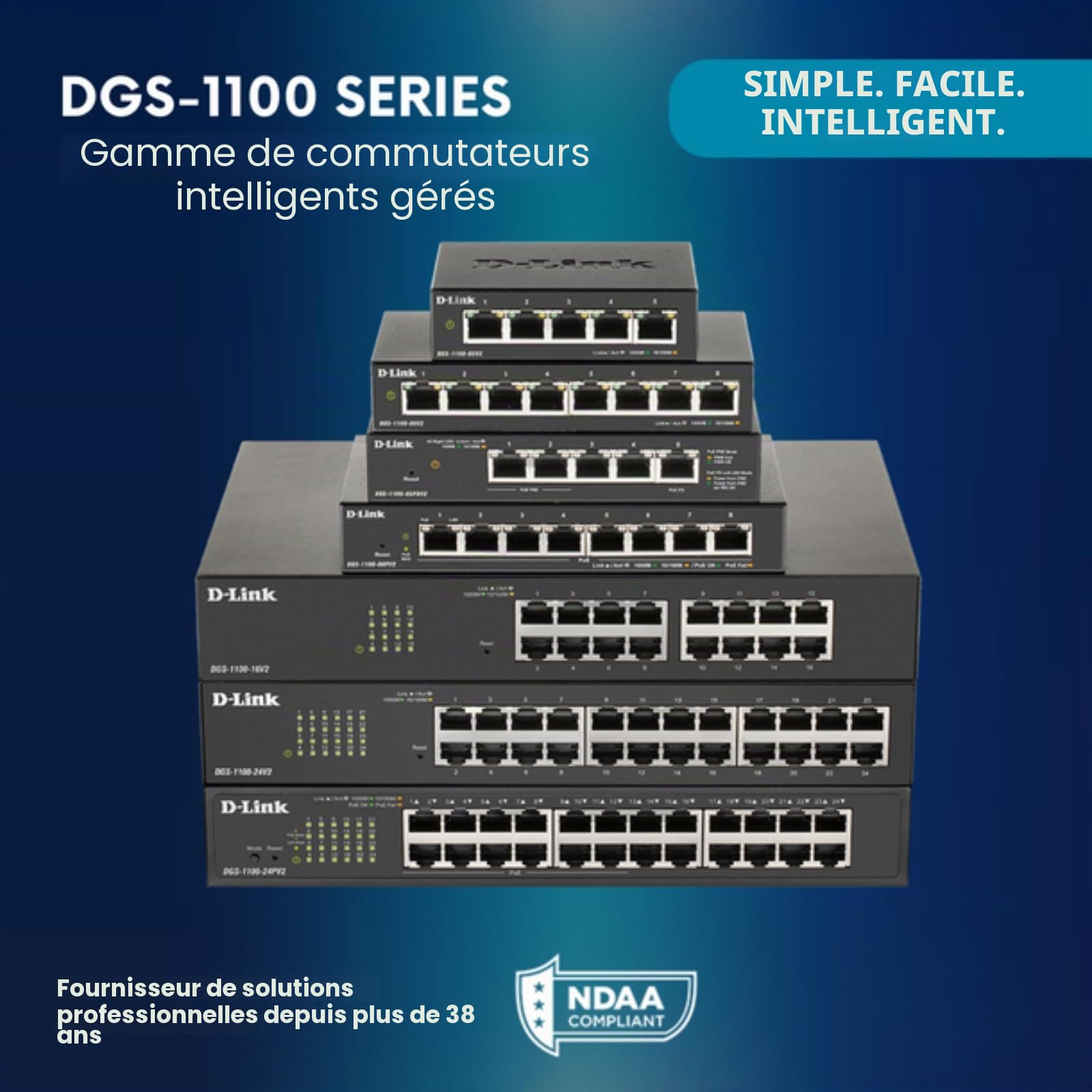 D-Link DGS-1100-24v2 Switch Smart Web Manageable 24 ports Gigabit 10/100/1000mbps - Idéal pour Entreprise Administration et Réseaux Gérés