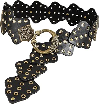 Western Wide Brown Leather Belt For Women: Boho Chunky Hollow Out Round Concho Disc Waist Belt For Dresses, Jeans & Cowgirl Outfits
