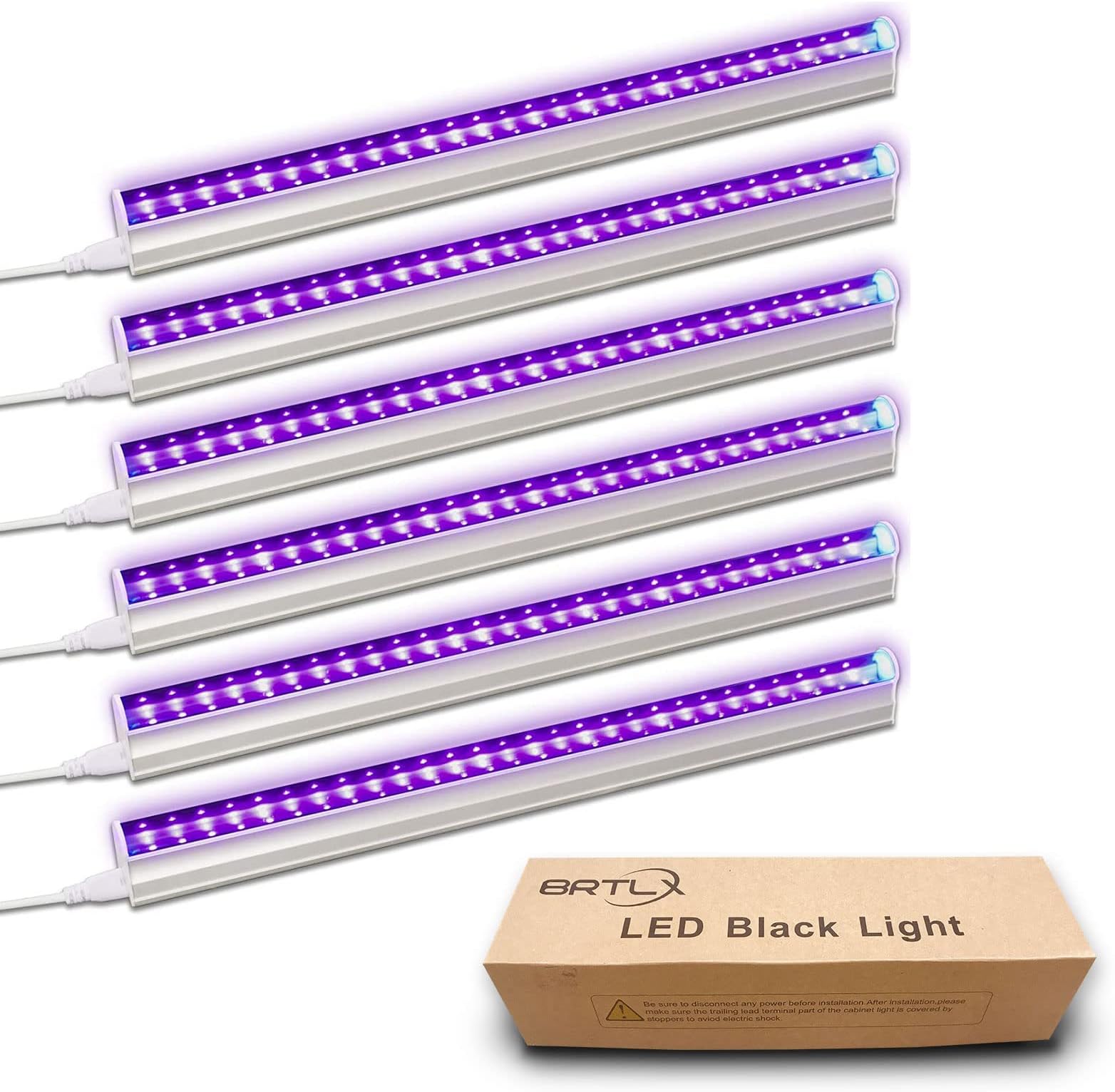 Black Light Bar, 6W 1.2FT, LED Blacklight Fixtures for Glow Party Supplies, Black Lights Fixtures for Bedroom Blacklight Poster with 5.9FT Power Cord and Switch, 6-Pack