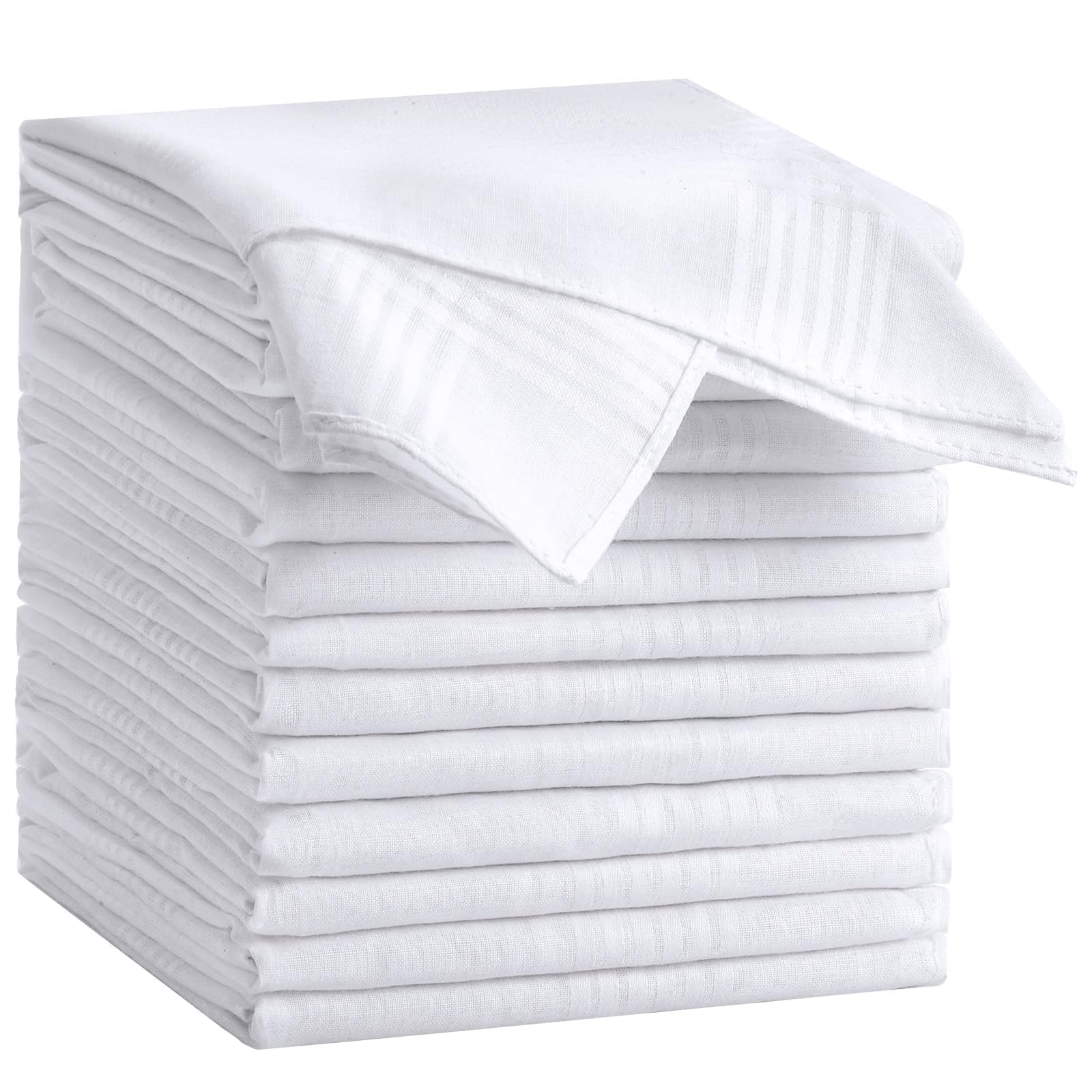 MIDERDO 12Pack Men's Handkerchiefs 16inch - White Lightweight Soft Cotton Handkerchiefs for men - 40x40cm Large Pocket Squares Hankies for Men and Grooms, Classic Gents Hankies Set (White with Stich)