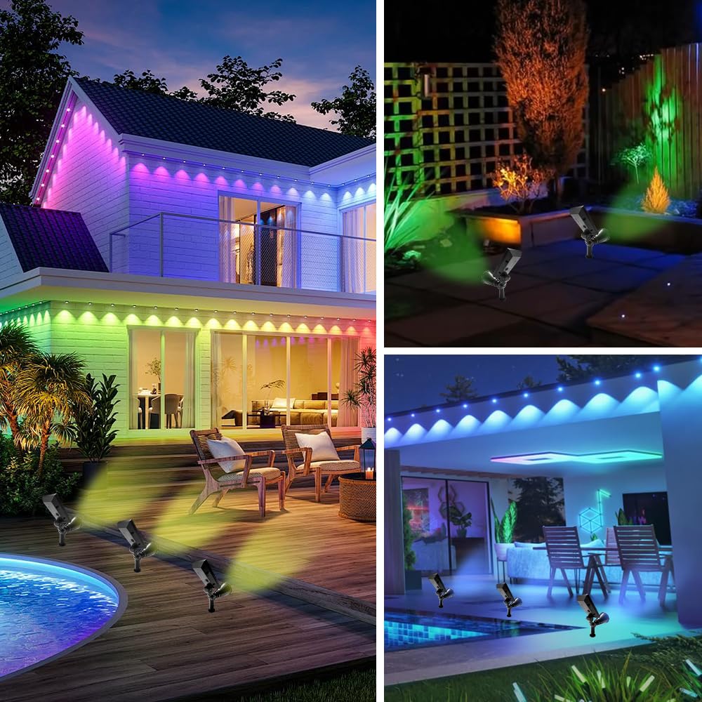 10 Pezzi Faretti Energia Solare da Esterno, RGB Luci da Giardino Esterne Energia Solare con batteria da 1200 mAh, IP65 Impermeabile Lampioncini Solari da Giardino per Cortile,Vialetto,Alberi