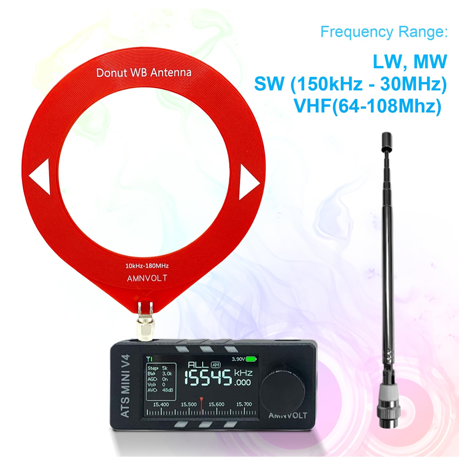 Receptor de Radio portátil Am FM CRGANGZY con Amplificador de Auriculares, Carcasa de plástico y Metal, Mini Radio V4 ATS con Pantalla IPS de 1.9 Pulgadas y DSP Si4732 para Senderismo