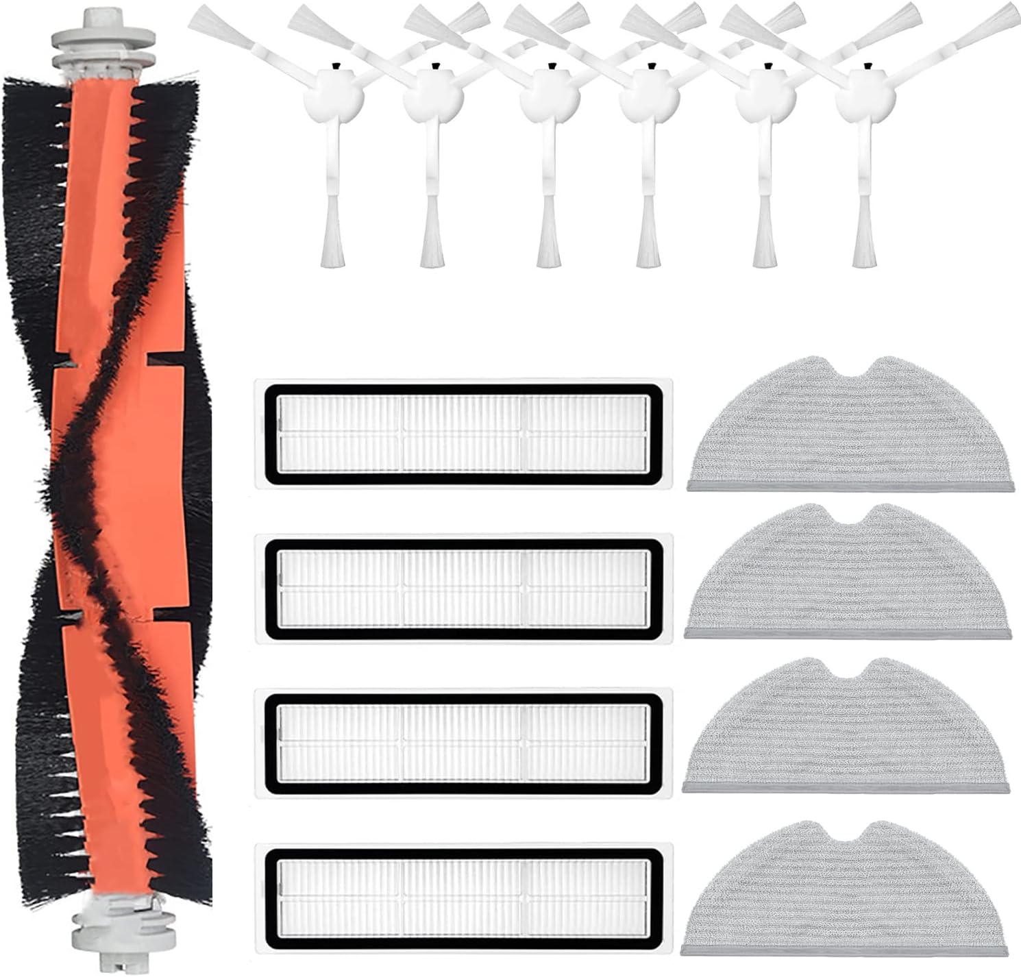 Accessories Kit for Dreame D9 Vacuum Cleaner Replacement Parts, Include 1 Main Brush, 6 Side Brush, 4 Filters, 4 Mop Pad Cloth
