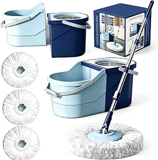 Spin Mop & Bucket System with 4 Washable Microfiber Mop Pads