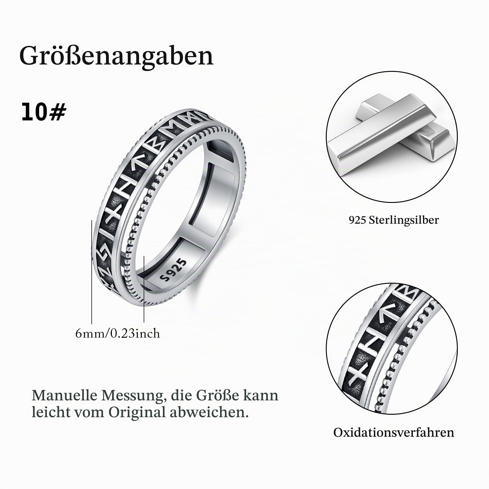 Fidget Ring für Herren Damen 925 Sterling Silber Wikinger Rune Ringe Vintage Ring Amulett Oxidiert Nordischer Wikinger Schmuck für Herren Damen Männer Frauen