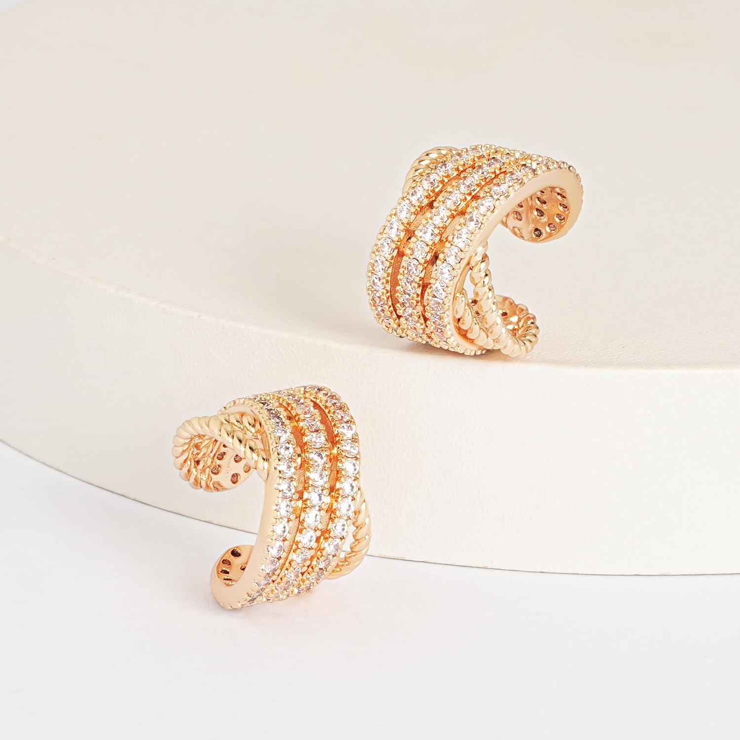 LOYATA 14K Gold Plated Cubic Zirconia Ear Cuff Huggie Hoop Ear Cuff Earrings for Women Clip On Cartilage Earring Gold Earrings for Women Jewelry Gifts - Image 5