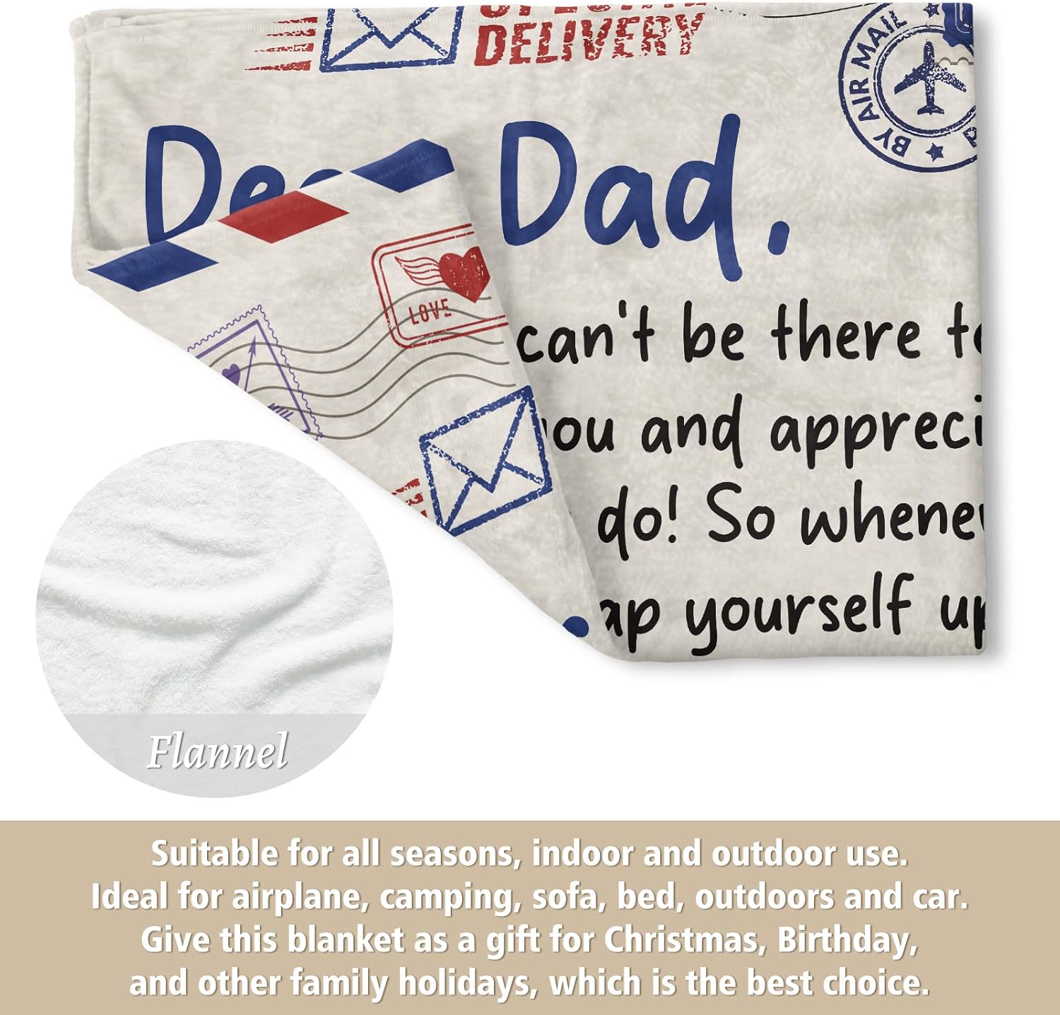 Craftique Gifts for Dad from Daughter Son- Soft Letter Blanket- Dear Dad Christmas Birthday Gifts, Love You Always Blanket Throw for Bed Sofa Napping, 60”×50” - Image 5