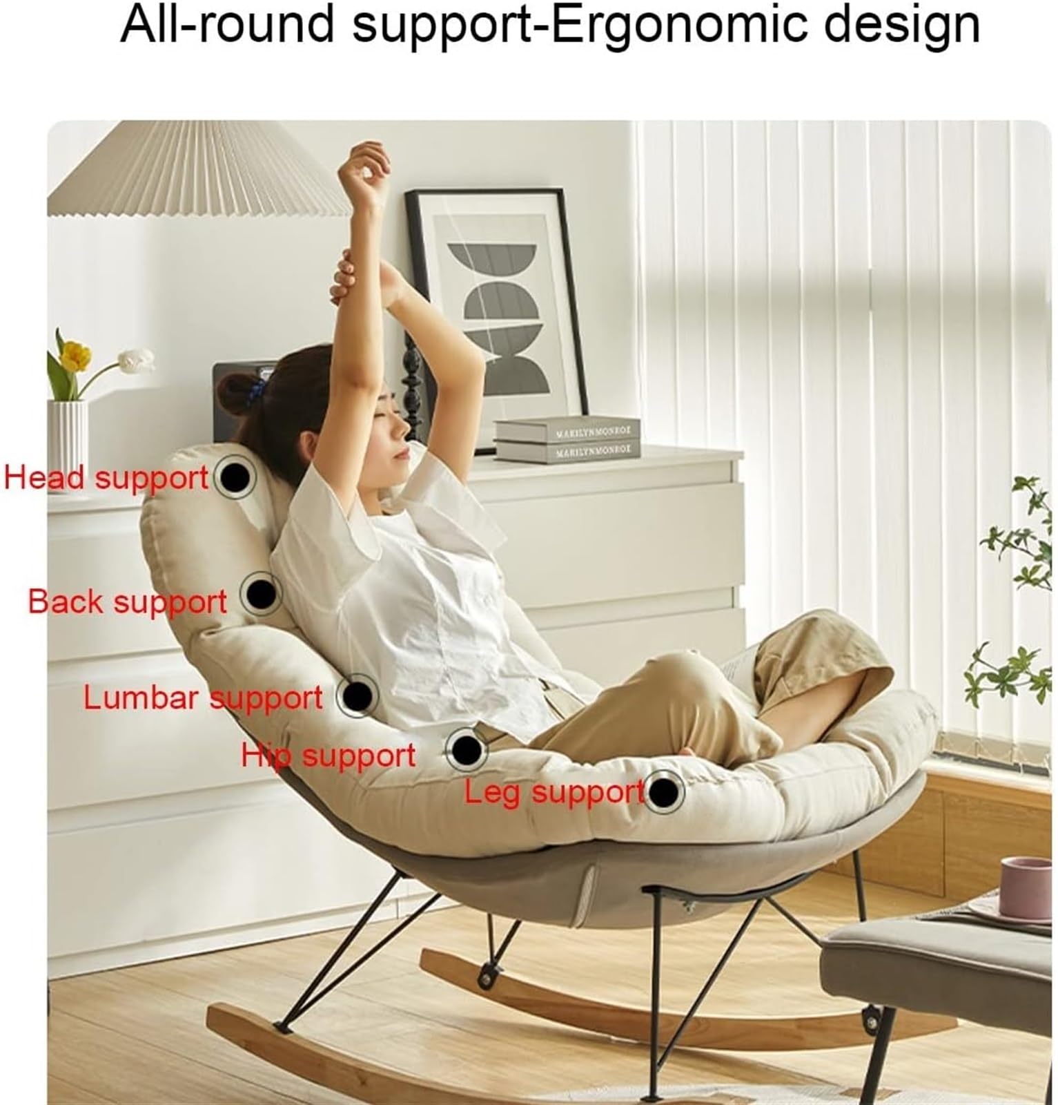 Gepolsterter Schaukelstuhl, bequemer Schaukelstuhl, moderner Wohnzimmerstuhl, Balcomy-Kinderzimmer-Schaukelstuhl mit Ottomane, Freizeit-Rocker-Segelflugzeug-Stuhl, gepolsterter Sofa-Stuhl, a