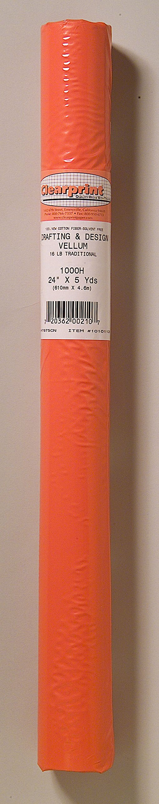 Photo 1 of Clearprint 1000H Design Vellum Roll, 16 lb, 100% Cotton, 24" W x 5 yd Long, Translucent White, 1 Each (10101128) 16 lb. 24 Inches W x 5 Yards Long