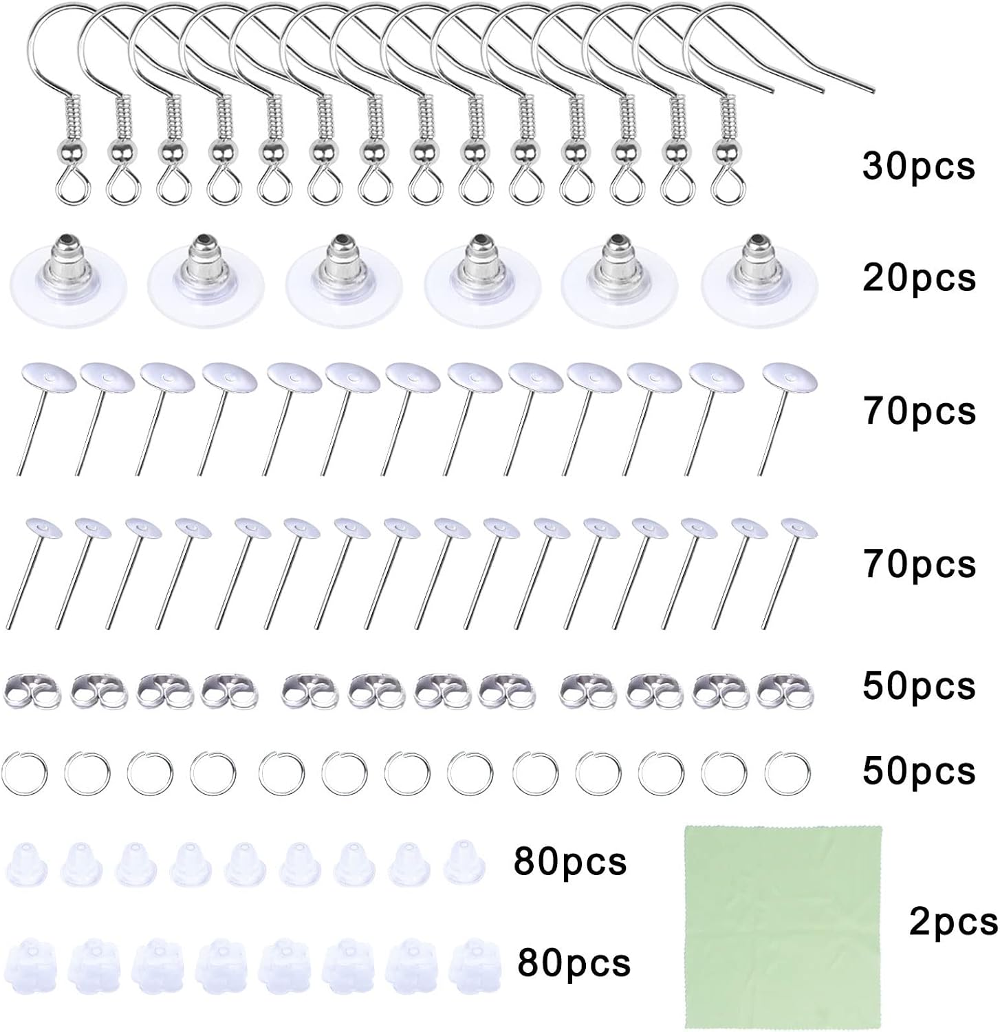 450PCS Earring Hooks Earring Posts and Earring Backs, Hypoallergenic Earring Hooks Earring Studs for Jewelry Making Earring Making