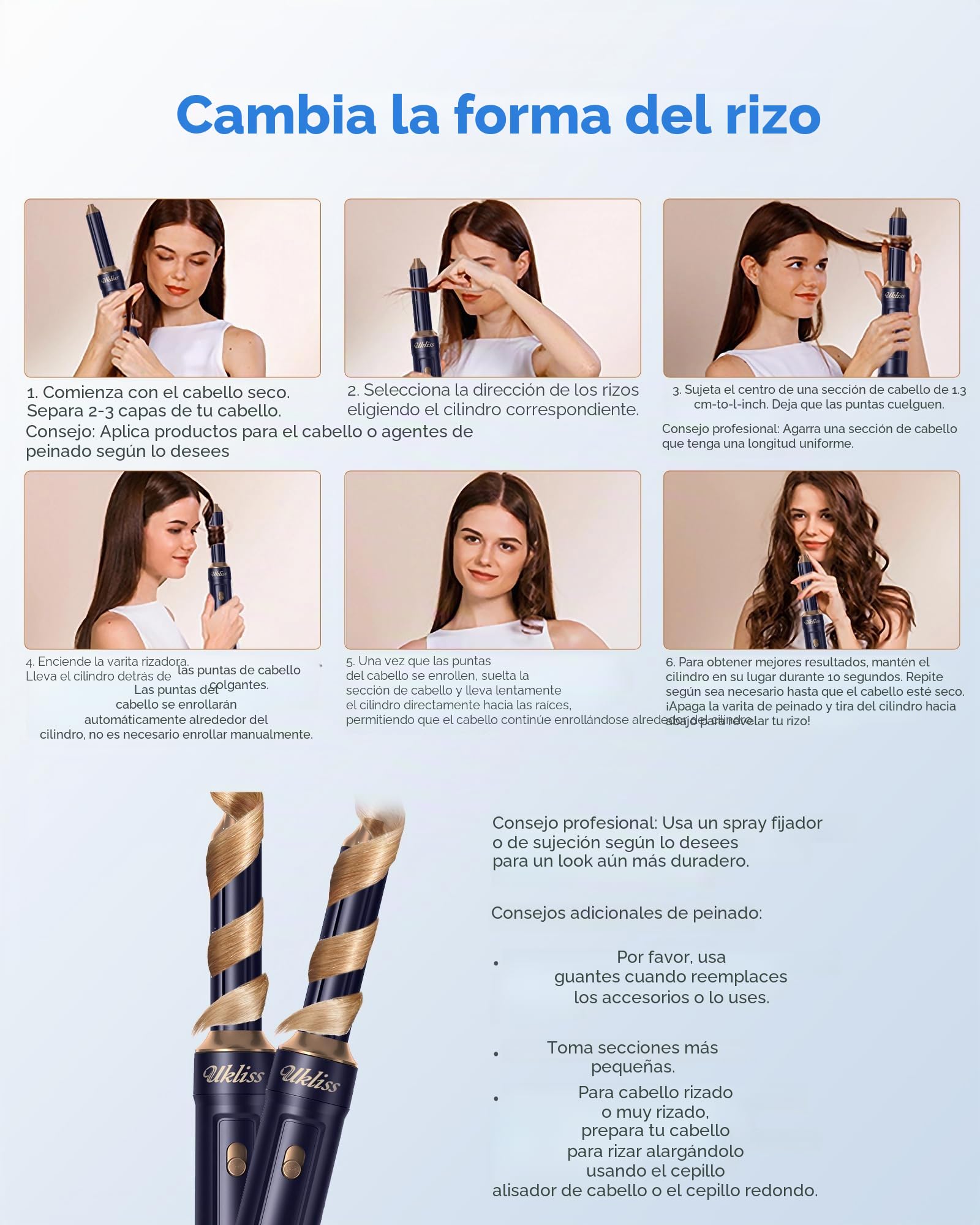 Secador Pelo 6 in 1, UKLISS Airstyler & Moldeador de Pelo con Hair Dryer, Rizador Pelo Automatico, Cepillo Secador de Pelo, Thermal Brush, Cepillo Alisador Pelo, Regalos para Mujeres Styling- Azul