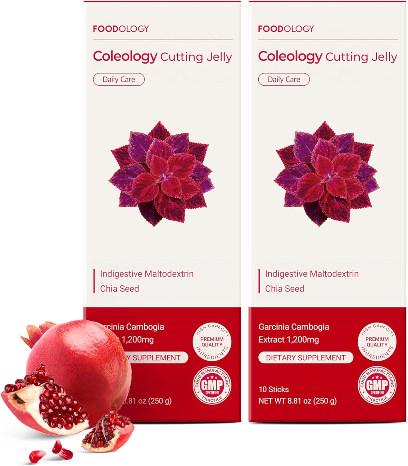 FOODOLOGY Coleology Cutting Stick Jelly (Pomegranate) – Dietary Fiber Supplement for Healthy Weight Management, Chia Seeds & Garcinia Cambogia, Korean Beauty with Collagen (20 Counts, Pomegranate)