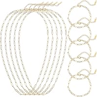 DIVINA VITAE 10Pcs 18K Gold Plated Paperclip Chains - 5 Necklace 18" & 5 Bracelet 6.3" Stainless Steel for DIY Jewelry Making Women