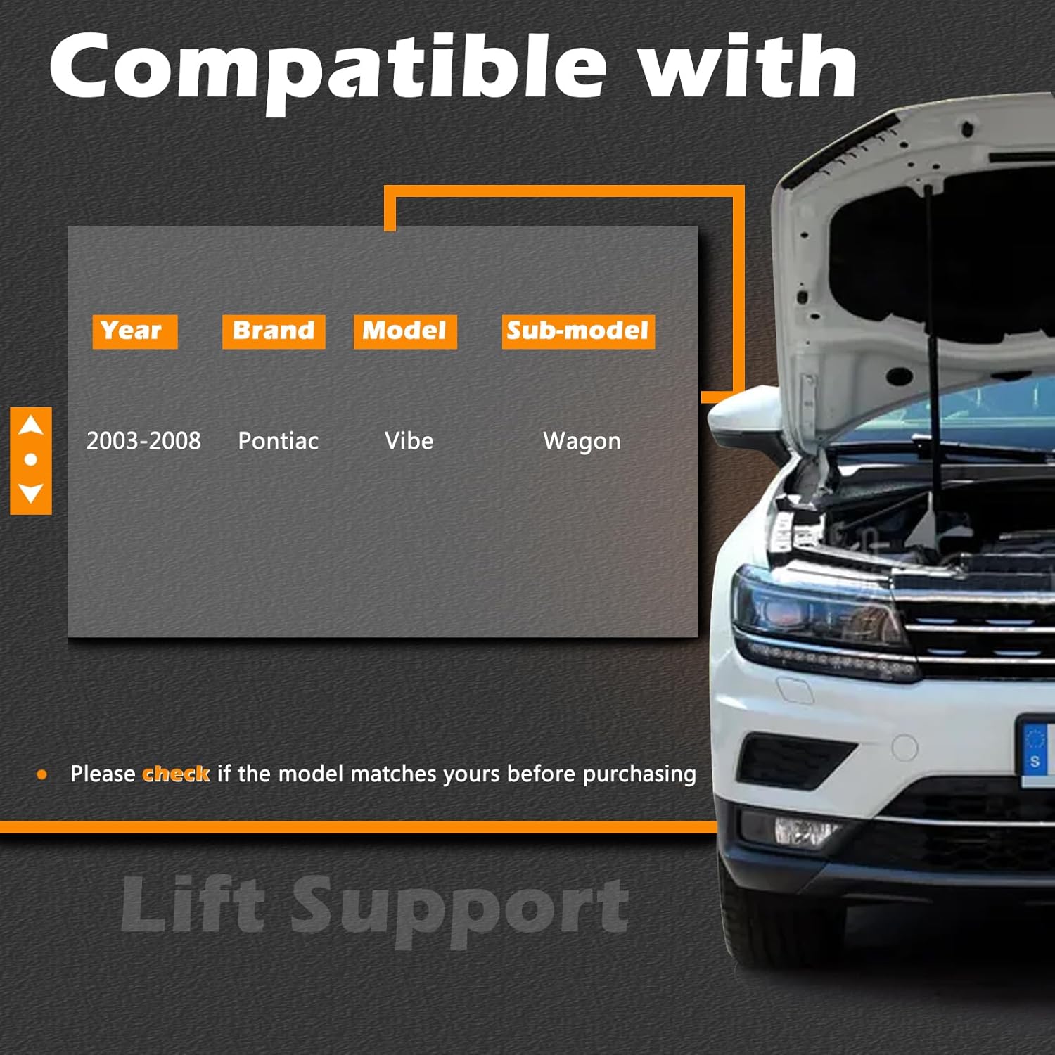 2 Pcs 18.95 in Liftgate Trunk Struts Lift Supports Compatible with Pontiac 03-08 Vibe Wagon Shock Gas Spring Cylinder Rear Back Tailgate Hatch Replaces 88975531 88974299 88975530 88974298