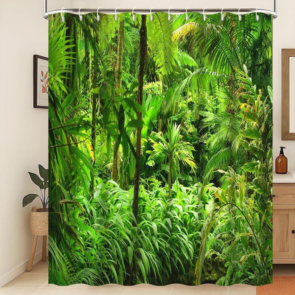 Piante Tenda da doccia Primavera Paesaggio della giungla Tenda da bagno 3D Natura scenario foresta tropicale albero primavera paesaggio Tenda da doccia resistente alla muffa 240x180cm