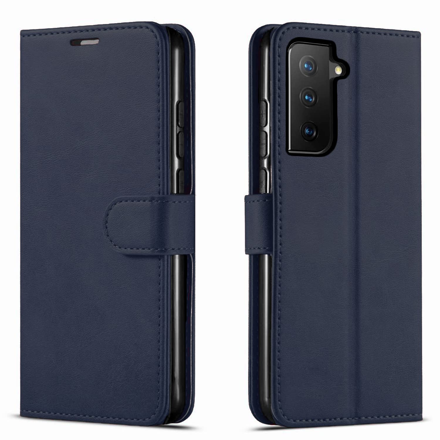 Samsung S21 FE Case, Galaxy S21 FE Case, with [Tempered Glass Screen Protector Included] STARSHOP PU Leather Wallet Shockproof Phone Cover Kickstand with Pocket Card Slots Magnet Closure -Blue