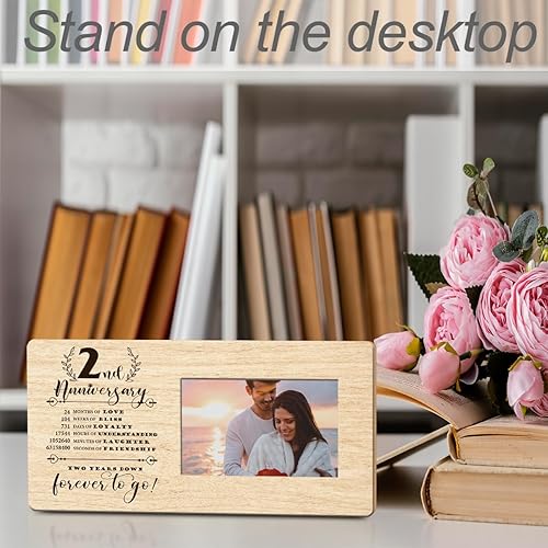 Miniatura 4 de Marco de fotos de aniversario de 2 años para él, su novio, novia, regalos románticos de matrimonio para parejas, marcos de fotos rústicos,