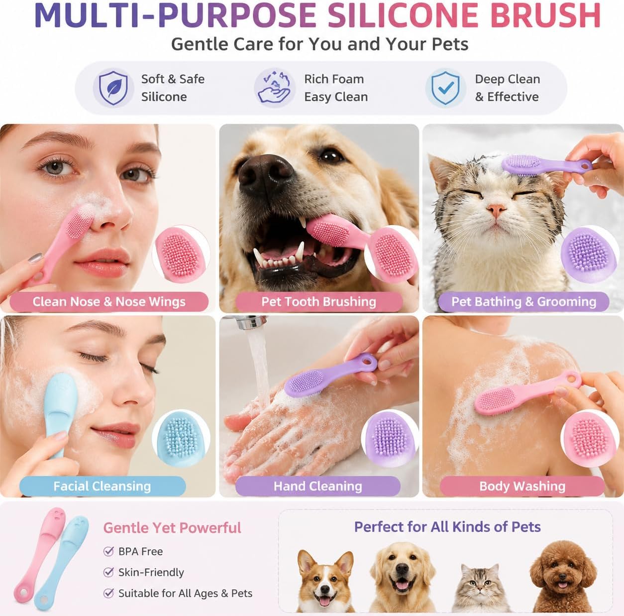 2-Pack Soft Silicone Manual Facial Cleansing Brushes, Face Scrubber Cleanser Brush for Gently and Effectively Cleaning, Removing Blackheads and Massaging (Random(2pce))