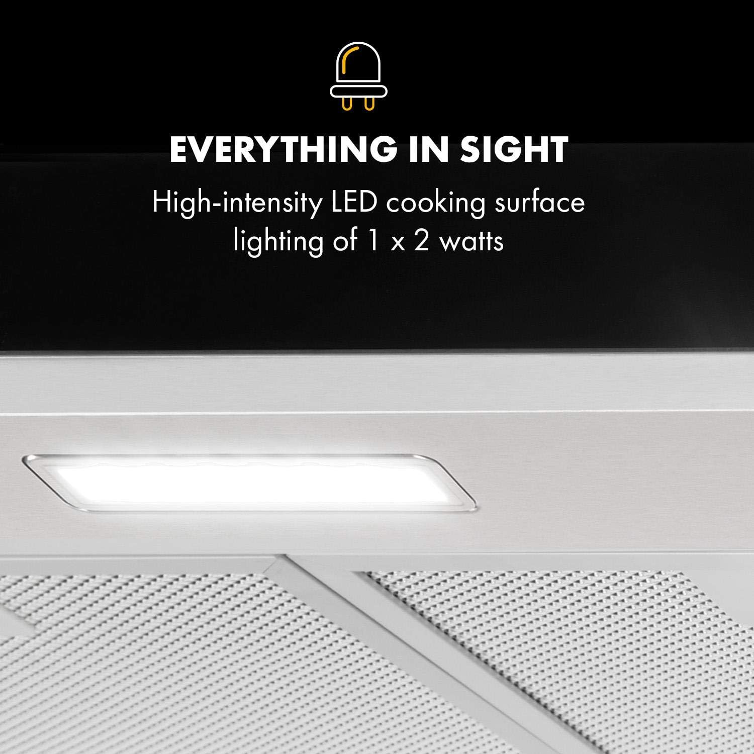 KLARSTEIN Contempo Neo - Under-Mounted Cooker Hood Extractor, Recirculation Width 90 CM, Maximum Exhaust Power 175 m³/h, SenseControl, Integrated Touch Control, LED Cooker Lights, Elegant Design
