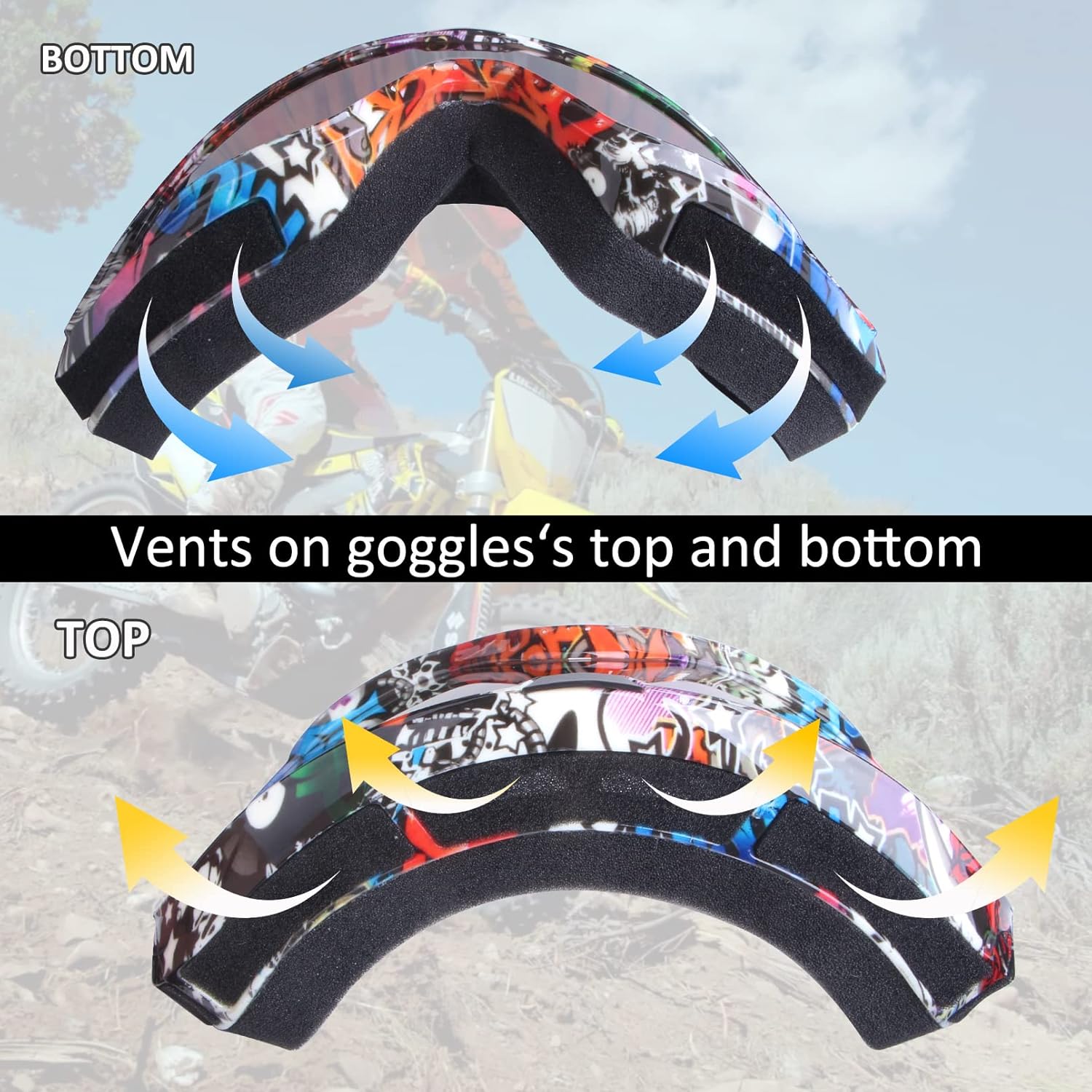 Motorcycle Goggles Dirt Bike ATV for Adult Motocross Riding Racing MX Powersports Goggles Anti-Scratch, Impact Resistance Dustproof Goggles Men Women & Youth - Image 6