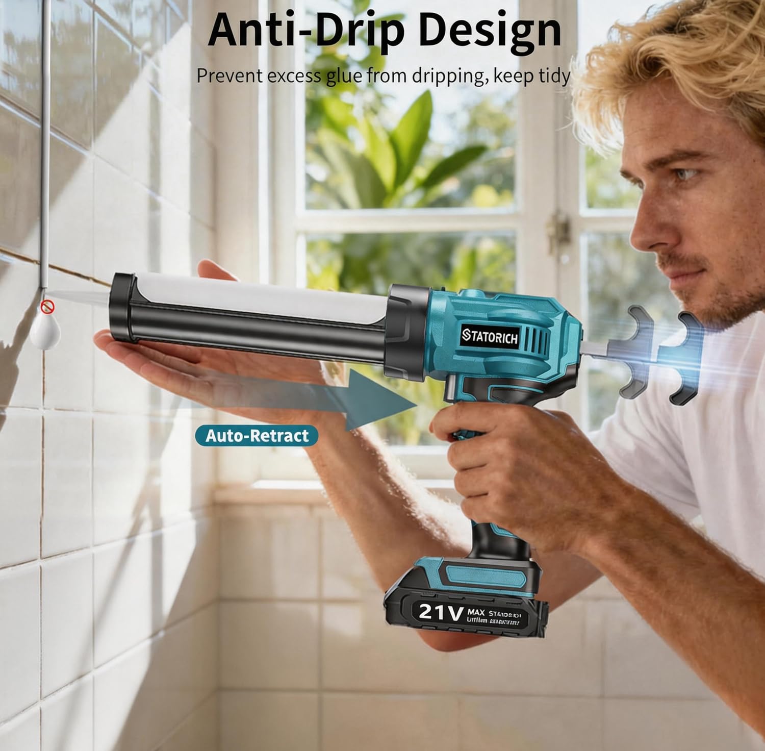 Pistola de calafateo inalámbrica compatible con Makita 18 V, aplicador de pistola selladora eléctrica de silicona con 2 baterías