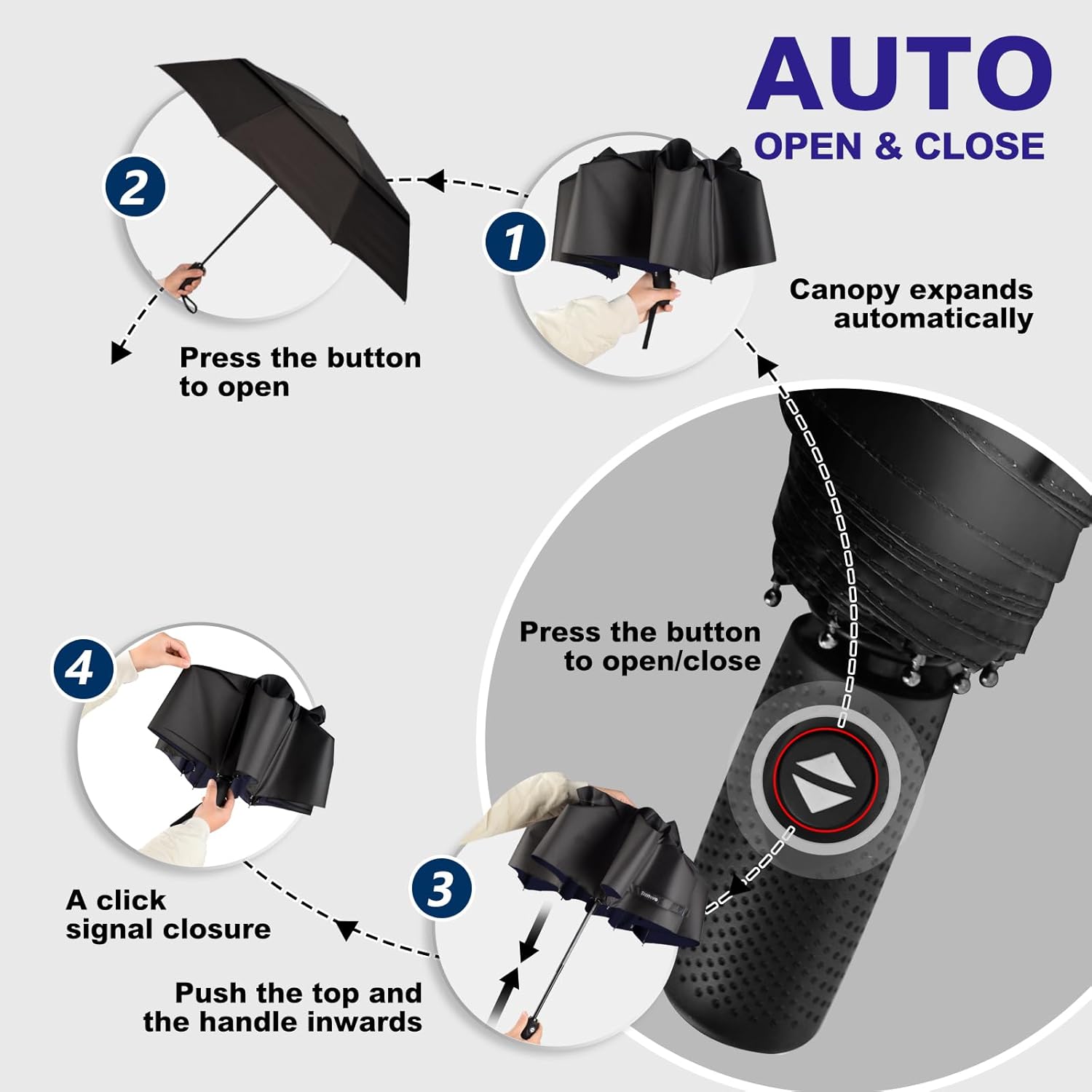 Strongest Windproof Travel Umbrella - Pro-Series, Heavy Duty Durable, Automatic Folding, Compact Lightweight Portable, Premium Grip, Fits Car & Backpack - Image 5