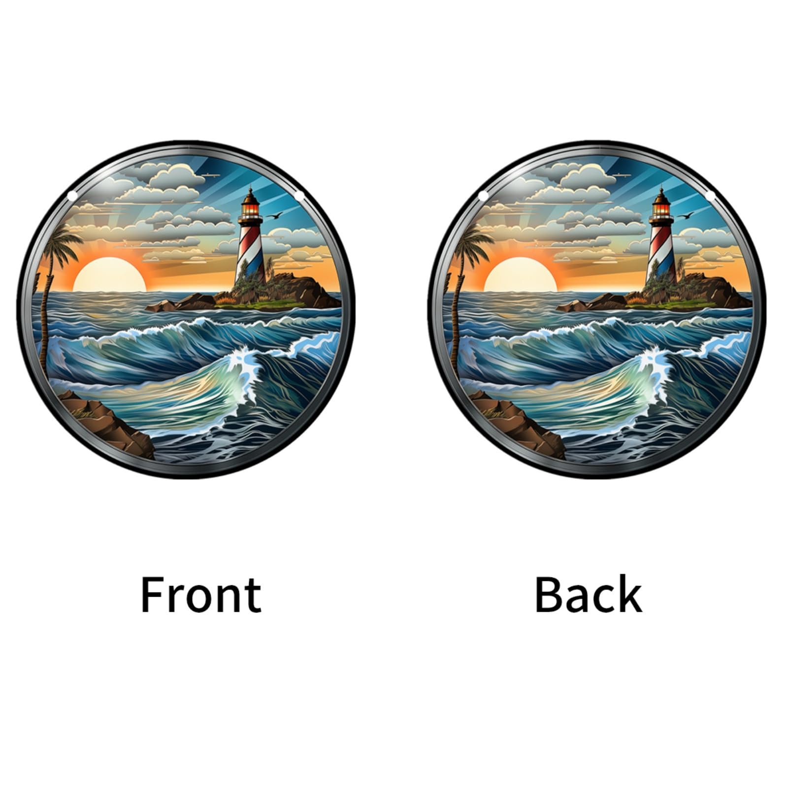 HOTIYOK Leuchtturm-Fensterbehang, Acryl, Meer, Sonnenaufgang, Landschaft, Buntglasplatten, Wanddekoration für Innenbereich, ideales Einweihungsgeschenk, Heimdekoration für Mutter, Oma, Ehefrau, Lehrer