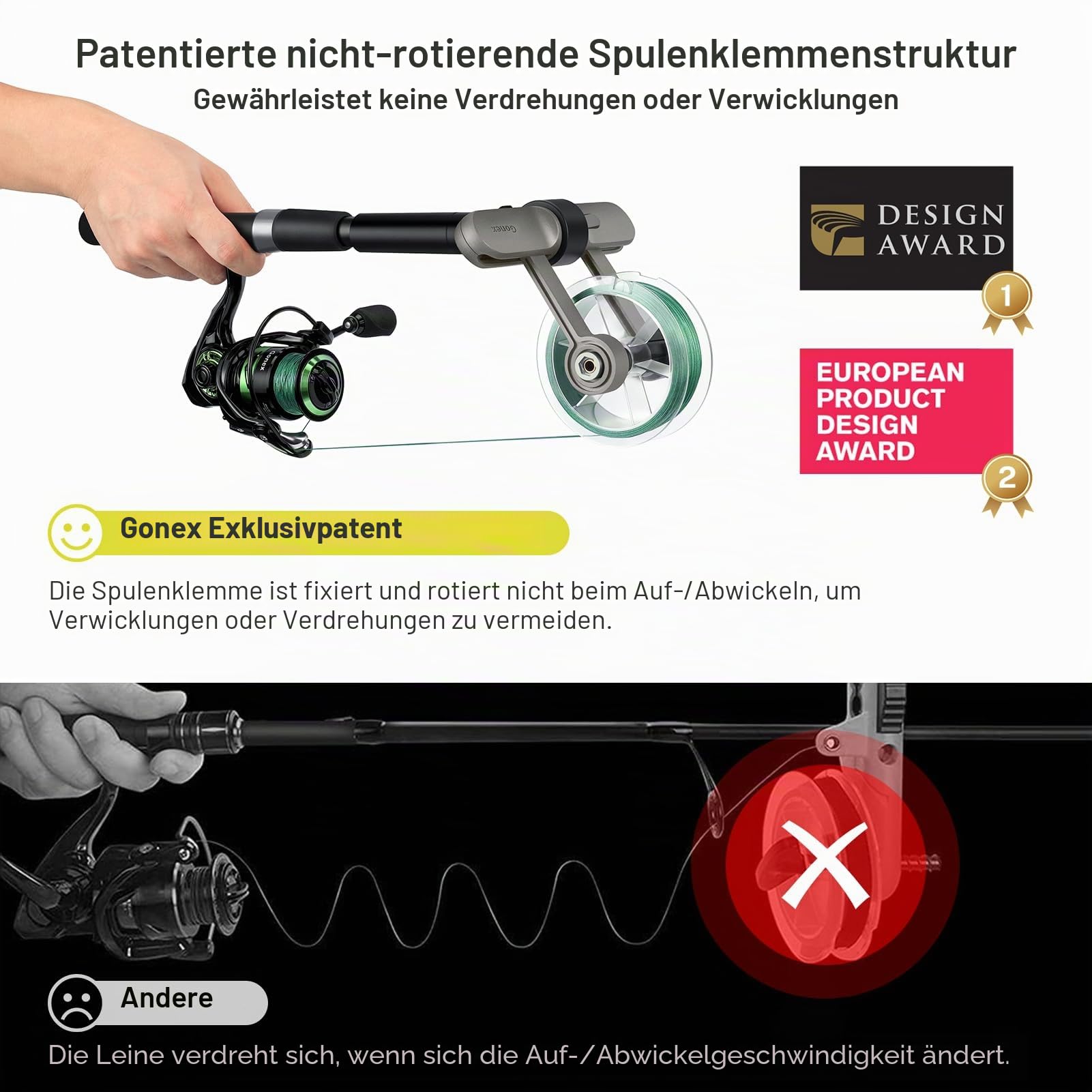 Gonex Angelschnur Aufspulgerät Tragbar Schnurspulgerät mit Patentierter No-Twist Technologie Verstellbarer Schnurwickler aus Aluminium für Spinning Baitcasting Fliegenrollen Rostfrei