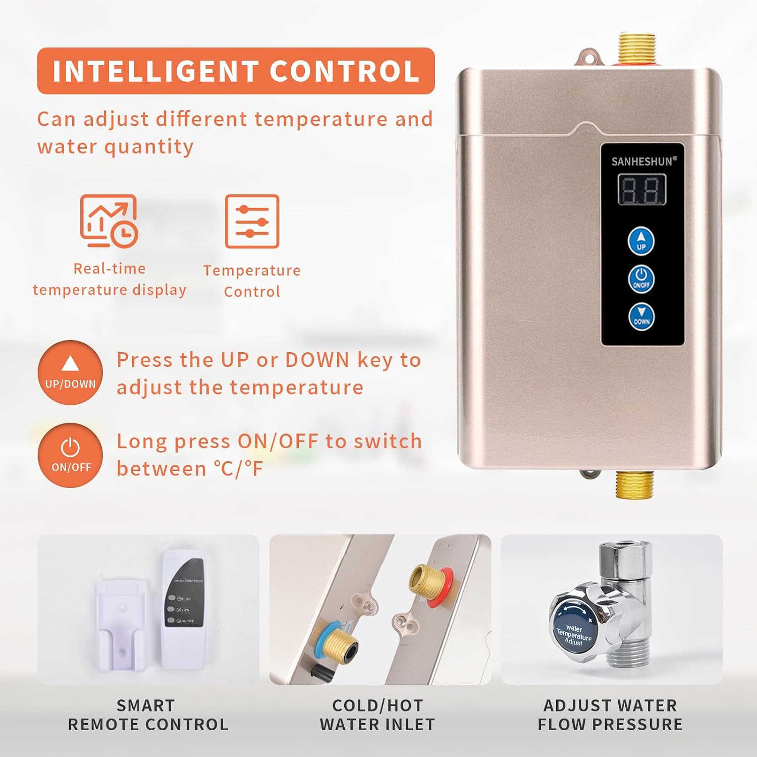 sanheshun 110V 3000W Tankless Electric Water Heater Instruction Manual (Model XY-A08AA)
