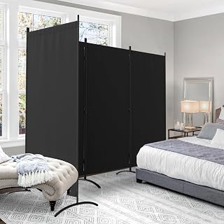Portable Room Divider 4 Panel Partition Room Dividers and Folding Privacy Screens w/ 8 Curved Metal Feet 6FT Temporary Wall for Office Divider Dressing Room (Black)