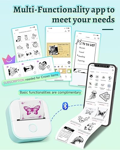 Miniatura 6 de Memoqueen Impresora de calcomanías de bolsillo T02 portátil Bluetooth térmica con 3 rollos de papel para diario notas fotos álbumes de recortes