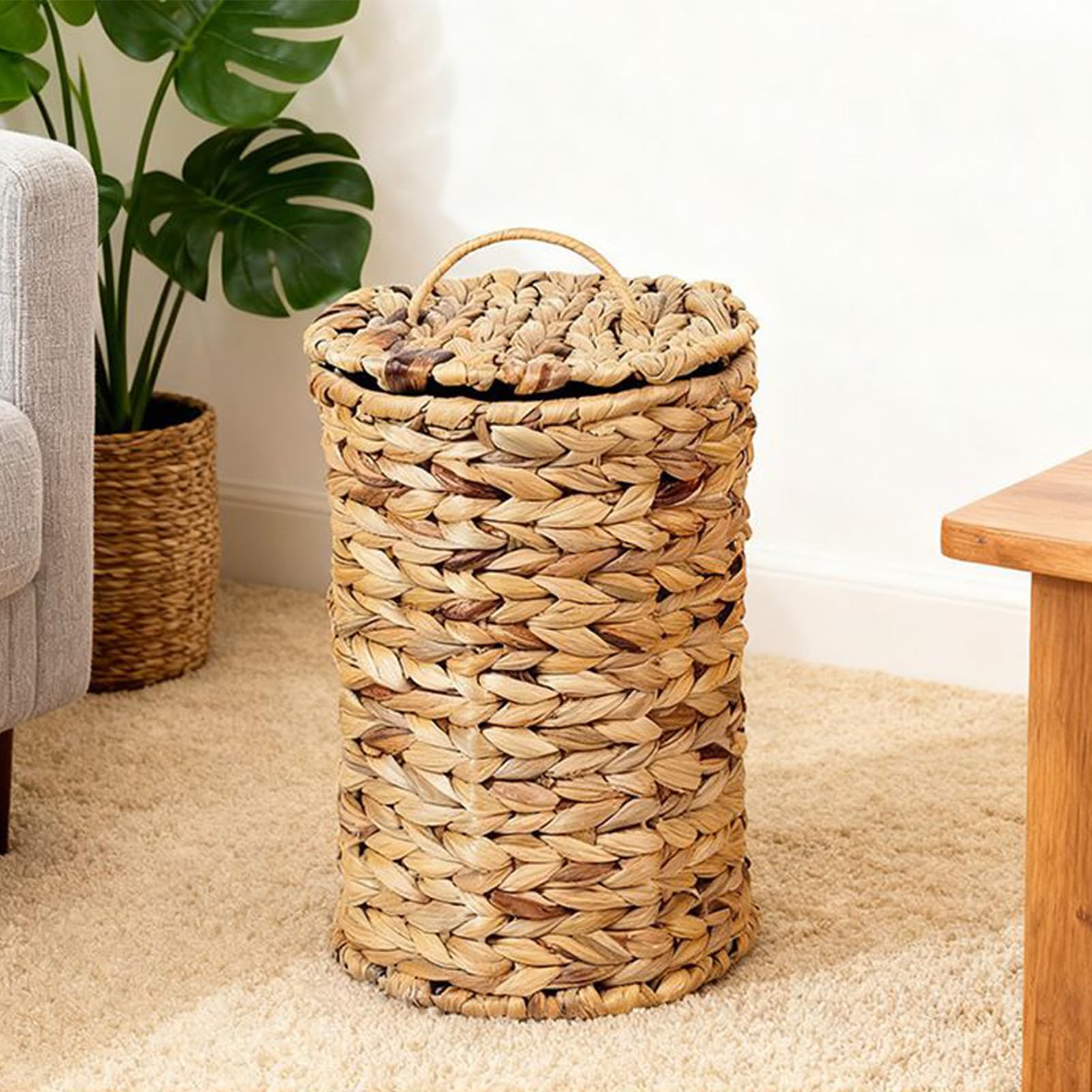 Pattumiera Intrecciata, Elegante Organizzatore, 31,5x19 Cm, Decorazione Rustica Per La Casa Con Di, Pattumiera Decorativa Con Coperchio, Facile Da Usare, Per Cucina, Camera Da L