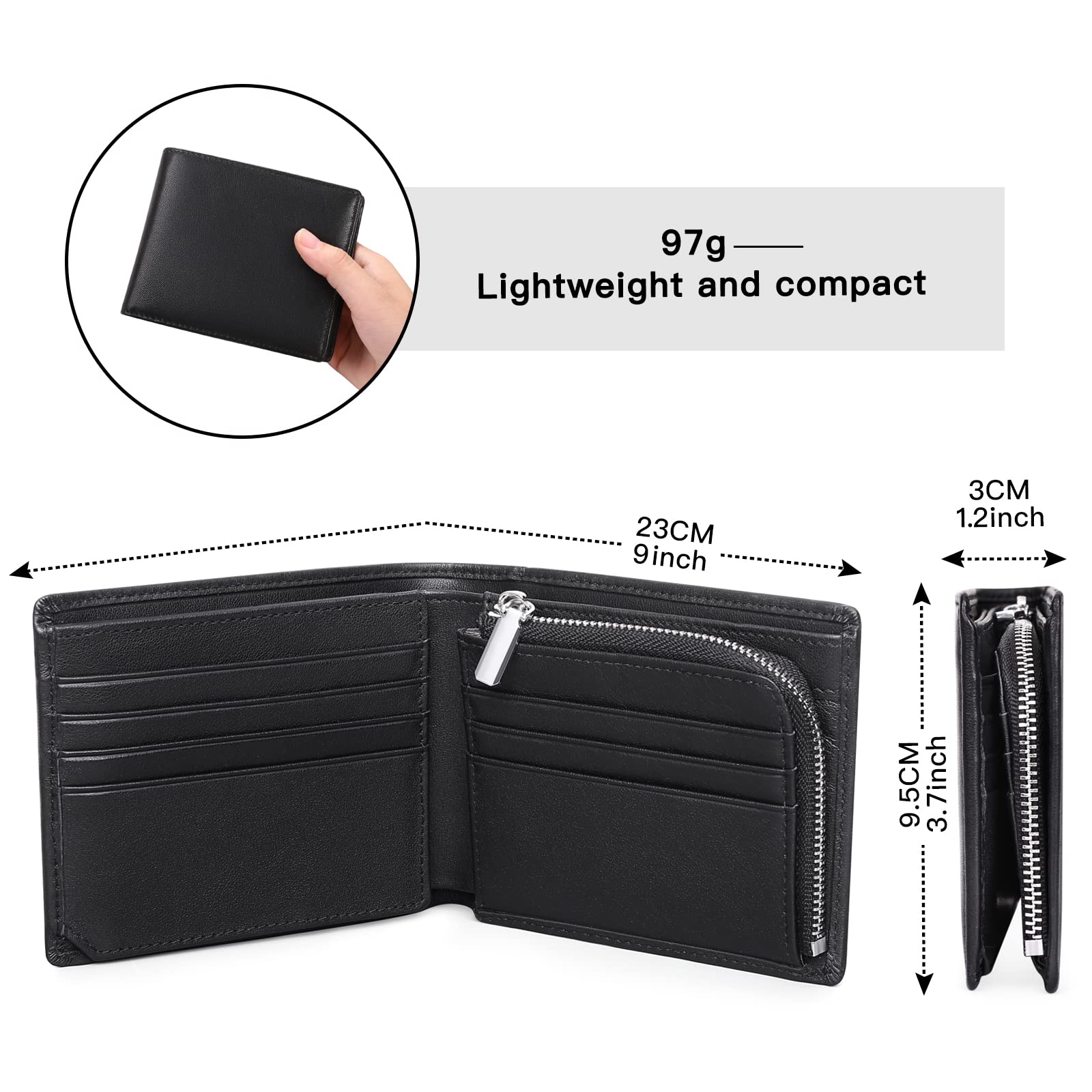 SENDEFN Portefeuille Homme en Cuir Véritable avec Protection RFID, Porte-Monnaie, Portefeuille pour Hommes Grande Capacite avec 15 Porte Carte Crédit et Poche à Glissière Pièces de Monnaie