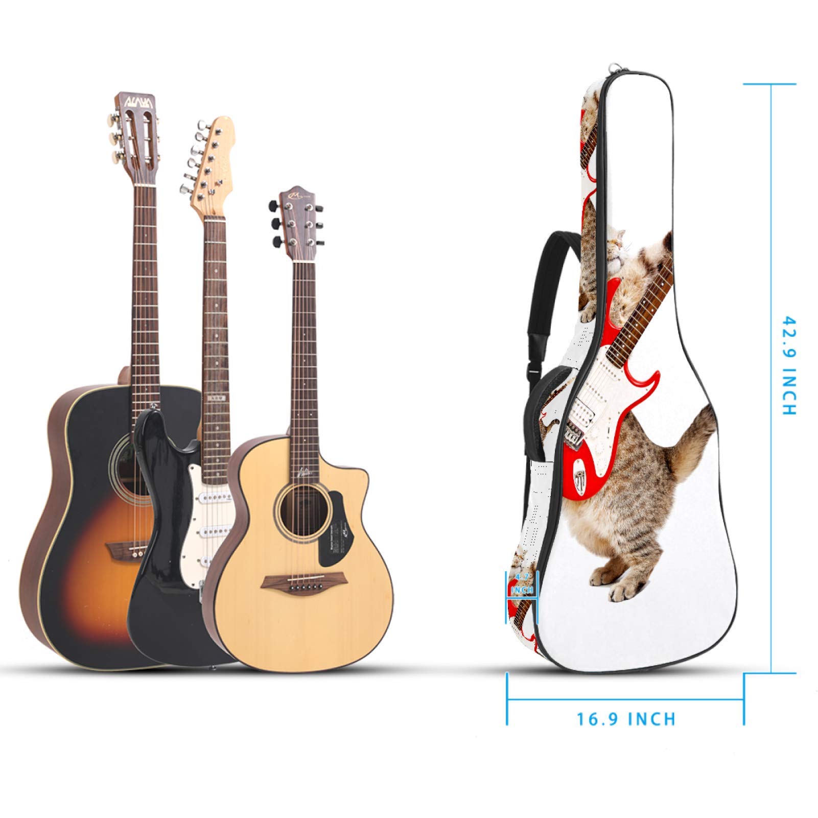Borsa per chitarra impermeabile con cerniera morbida zaino per chitarra, chitarra acustica e classica folk chitarra elettrica Cat Rock
