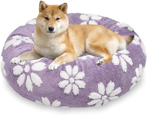 Miniatura 13 de Camas en forma de dona para perros pequeños, camas redondas relajantes para gatos de interior, bonita cama para mascotas con textura de flores 3D