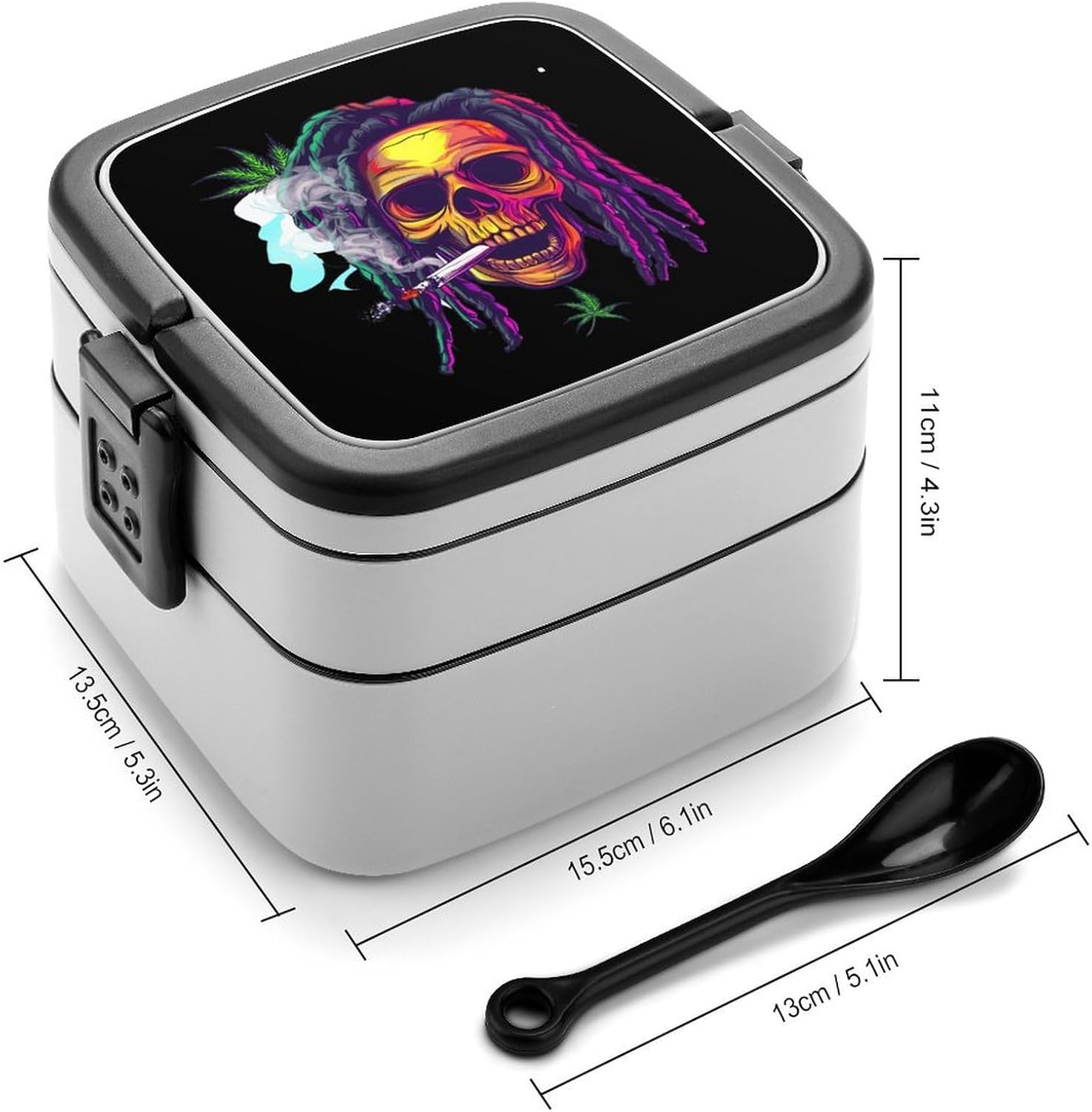 Weed Skull Bento Box with Spoon 2 Layer Food Container Cute Lunch Box for Travel Dining Work