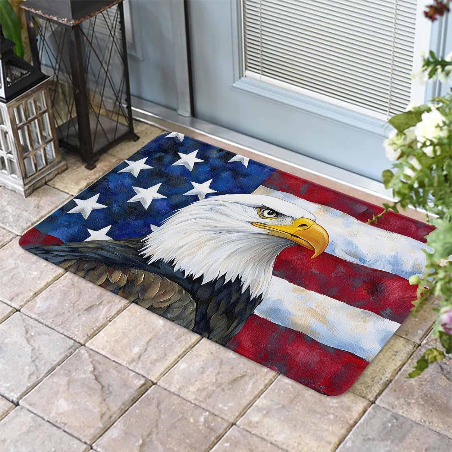 4th of July Door Mat Eagle Doormat Rustic Retro American Flag Independence Day Welcome Mat Non Slip Rubber Entryway Front Rug Floor Mats for Indoor Outdoor Kitchen Memorial Day Holiday Decor 18x30