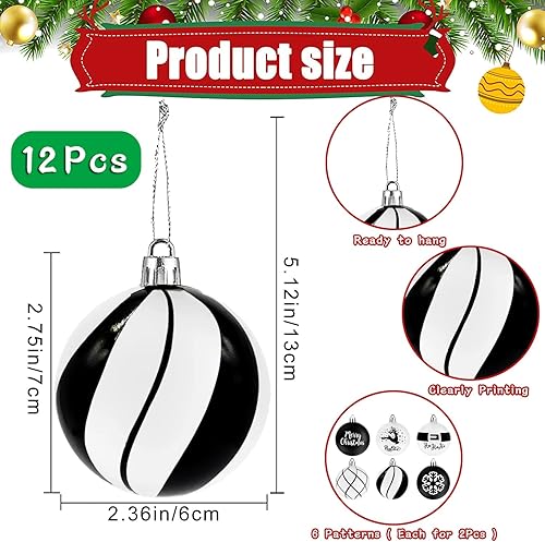 Miniatura 2 de 12 bolas de invierno de copos de nieve en blanco y negro, bolas colgantes de Feliz Navidad, HOHOHO, vacaciones, reno, granja, adornos de Navidad,