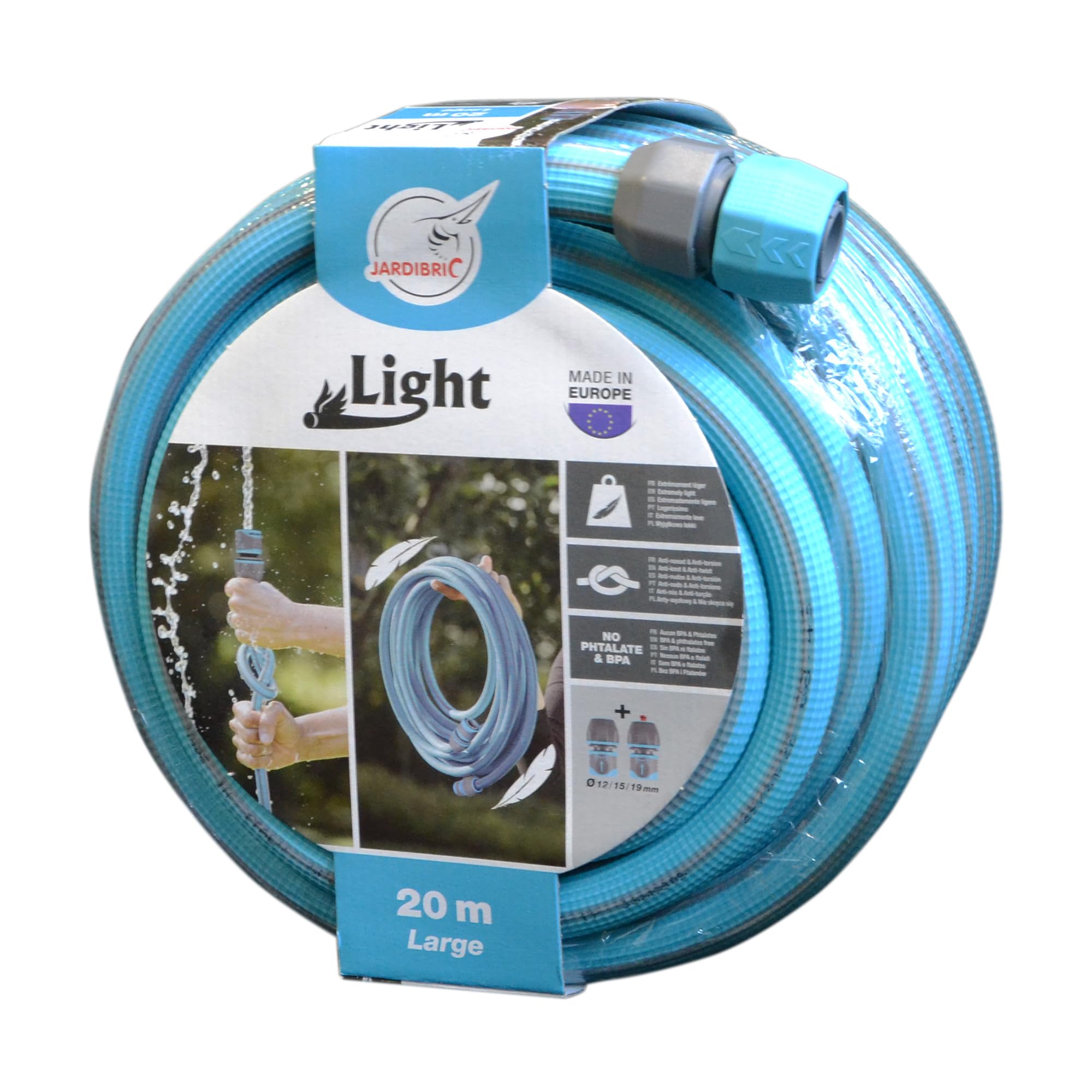 Jardibric - Tuyau d’Arrosage Ø 19 mm - 20 m - Light Anti-Torsion avec Raccord - Grand Débit Jardin