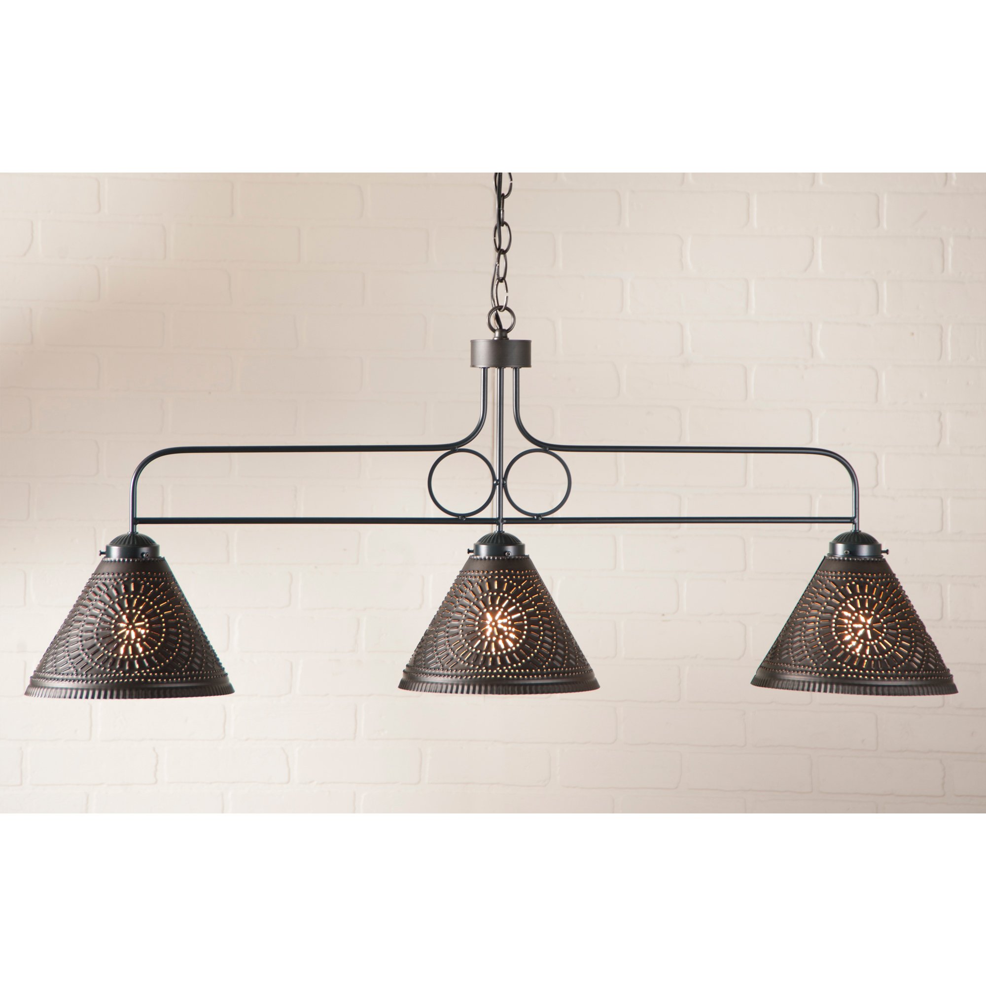 Irvin's Tinware, 868CKB, Large Franklin Island Light with Chisel in Kettle Black, Primitive Country Kitchen Tin Island Lighting