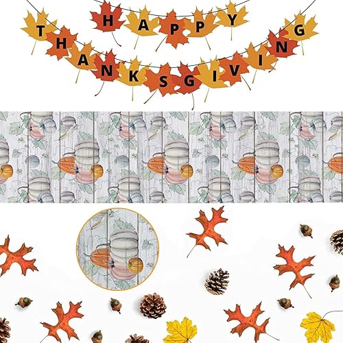 Miniatura 5 de Vandarllin - Camino de mesa de lino de algodón para día de acción de gracias, cosecha de otoño, calabazas, antideslizante, arpillera, decoración