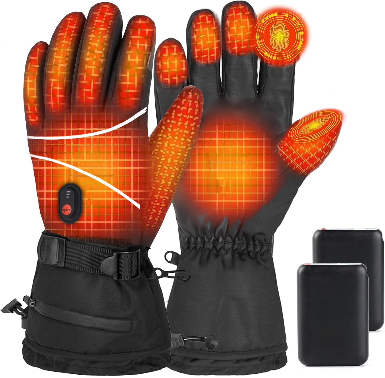 Heated Gloves, 5V 5000mAh*2 Rechargeable Heated Gloves for Men Women, Waterproof Non-Slip Electric Heating Ski Gloves with Touchscreen,3 Levels for Cold Weather Motorcycle Skiing Hiking