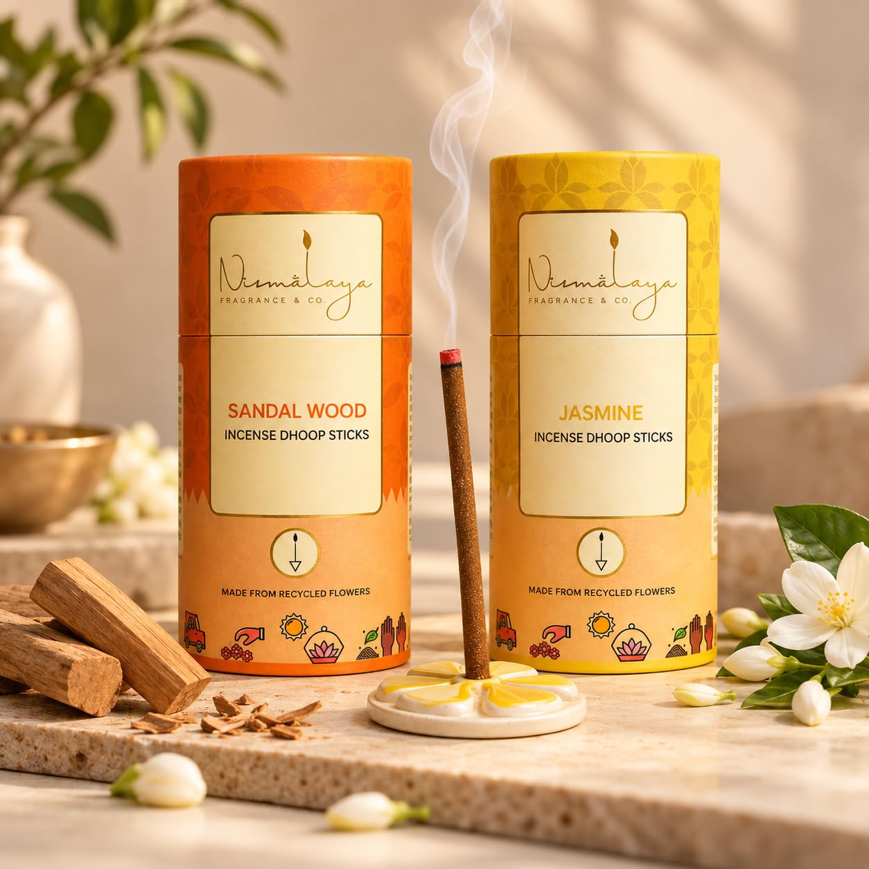 Nirmalaya Sandalwood & Jasmine Dhoop Sticks (Pack of 2, 80 Sticks) - Image 1