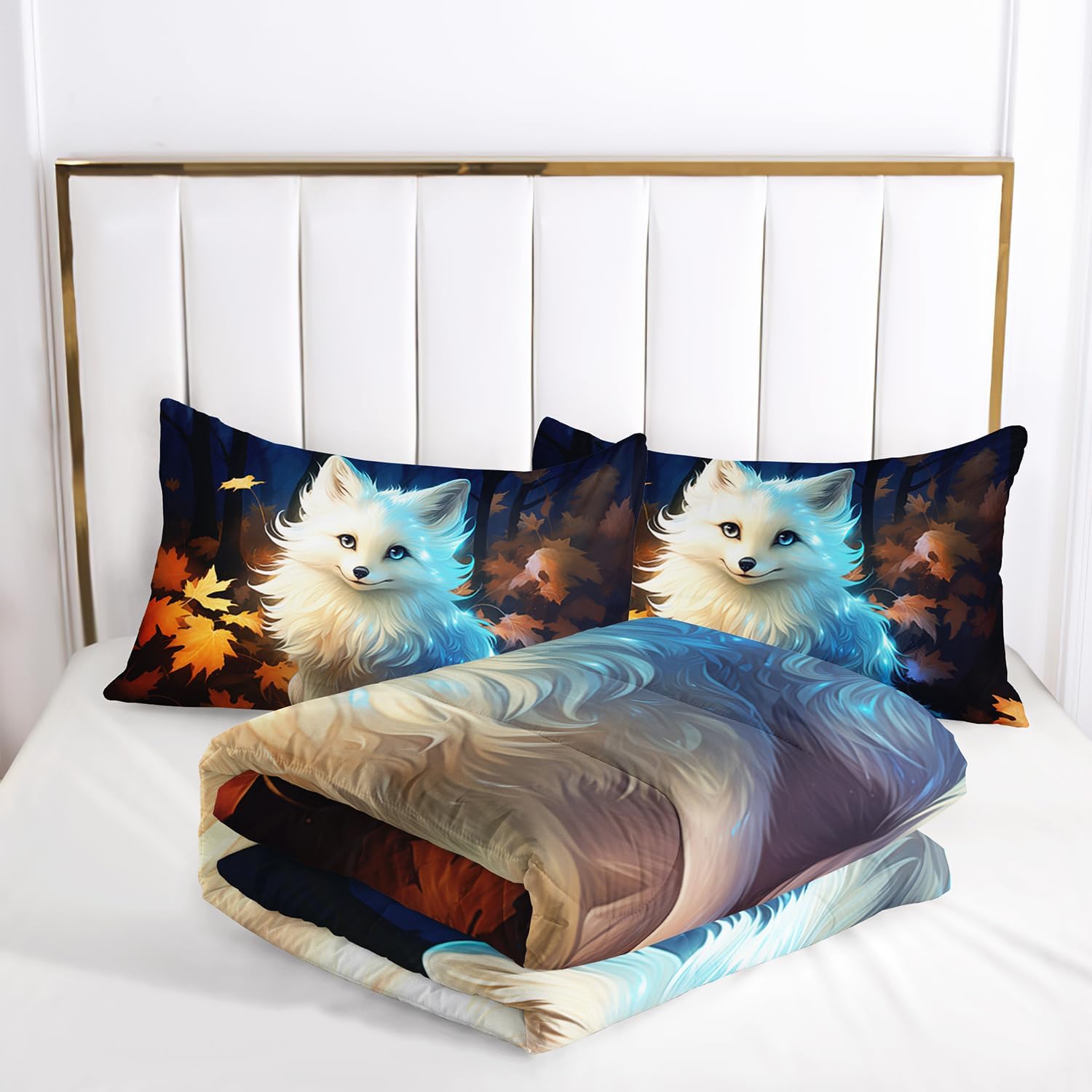 AILONEN Fox Comforter Twin Cute Fox Bedding Set, Kawaii Bed in a Bag,3 Pieces Printed Wild Animal Fox Quilt Set,Soft Comforter with 2 Pillowcases