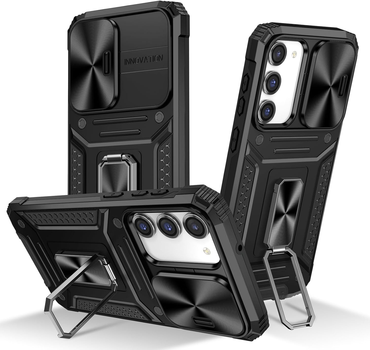 LXURY Shockproof Case for Samsung Galaxy S23 Ultra/S23 Plus/S23, Magnetic Kickstand Case with Lens Screen Camera Protection PC AntiScratch Case,Black,S23 Ultra 6.8''