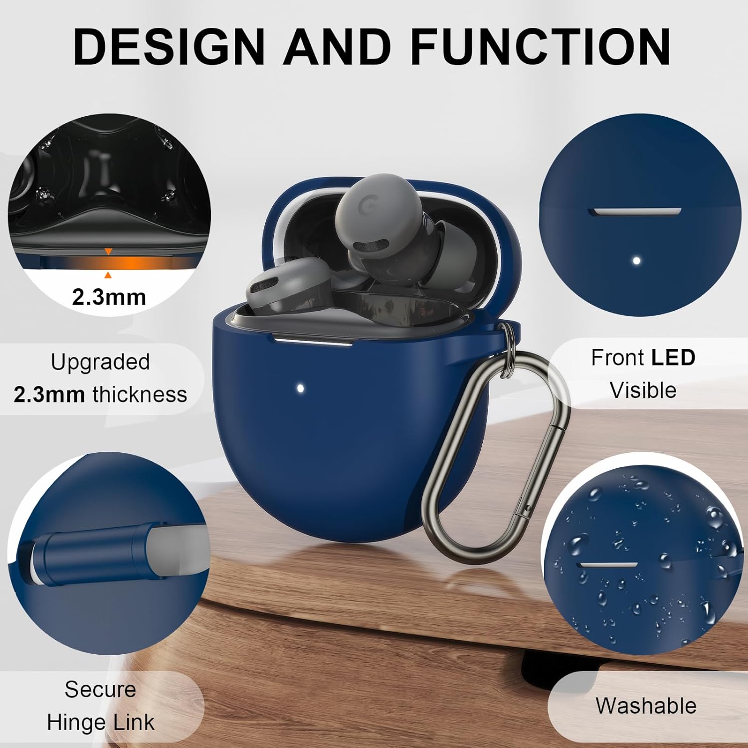 Compatible with Google Pixel Buds 2a Case Cover, Soft Silicone Shockproof Protective Skin Case for Google Pixel Buds 2a 2025 with Cleaner Kit & Carabiner (Dark Blue) - Image 5